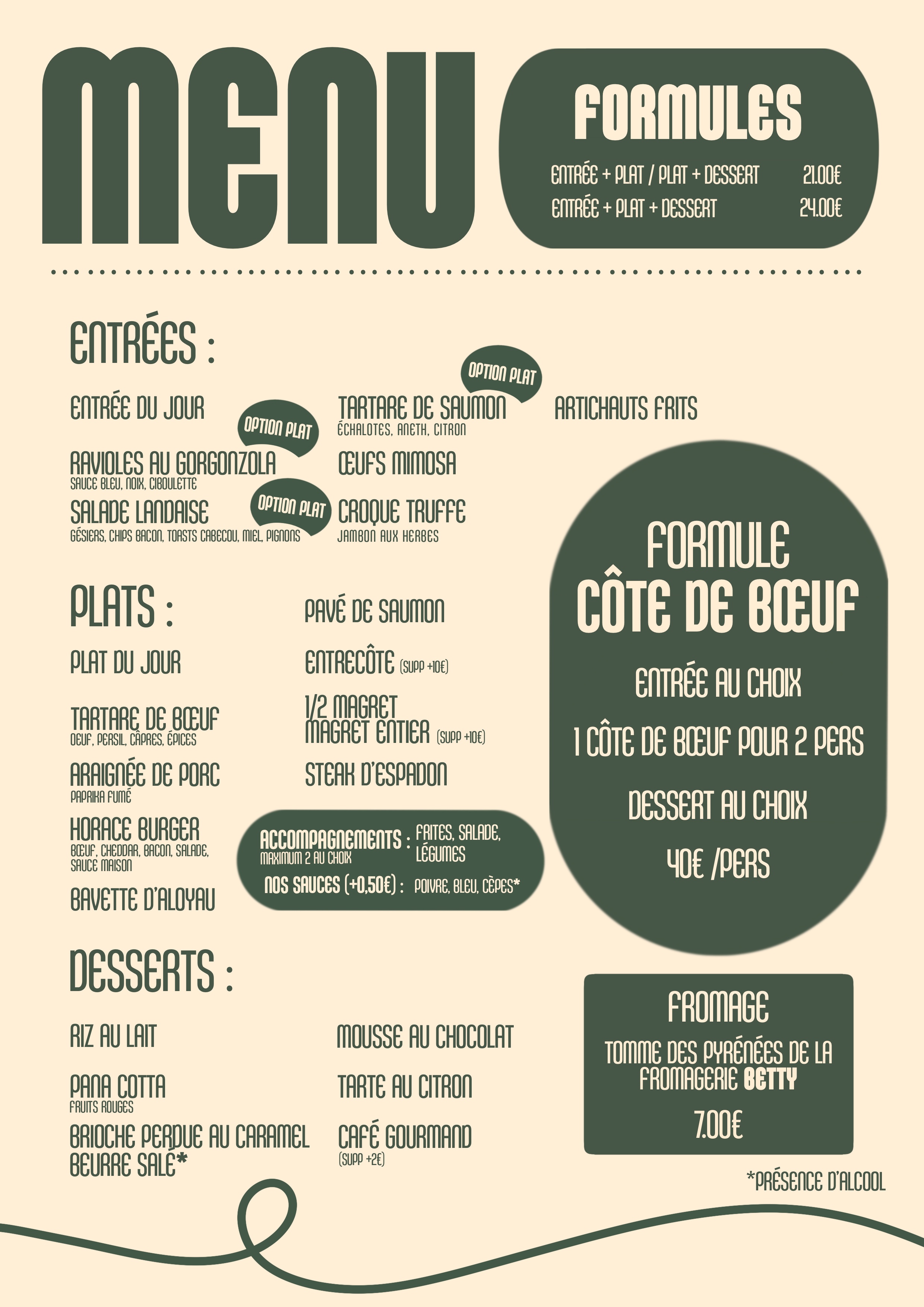 Carte du restaurant - Menu 1