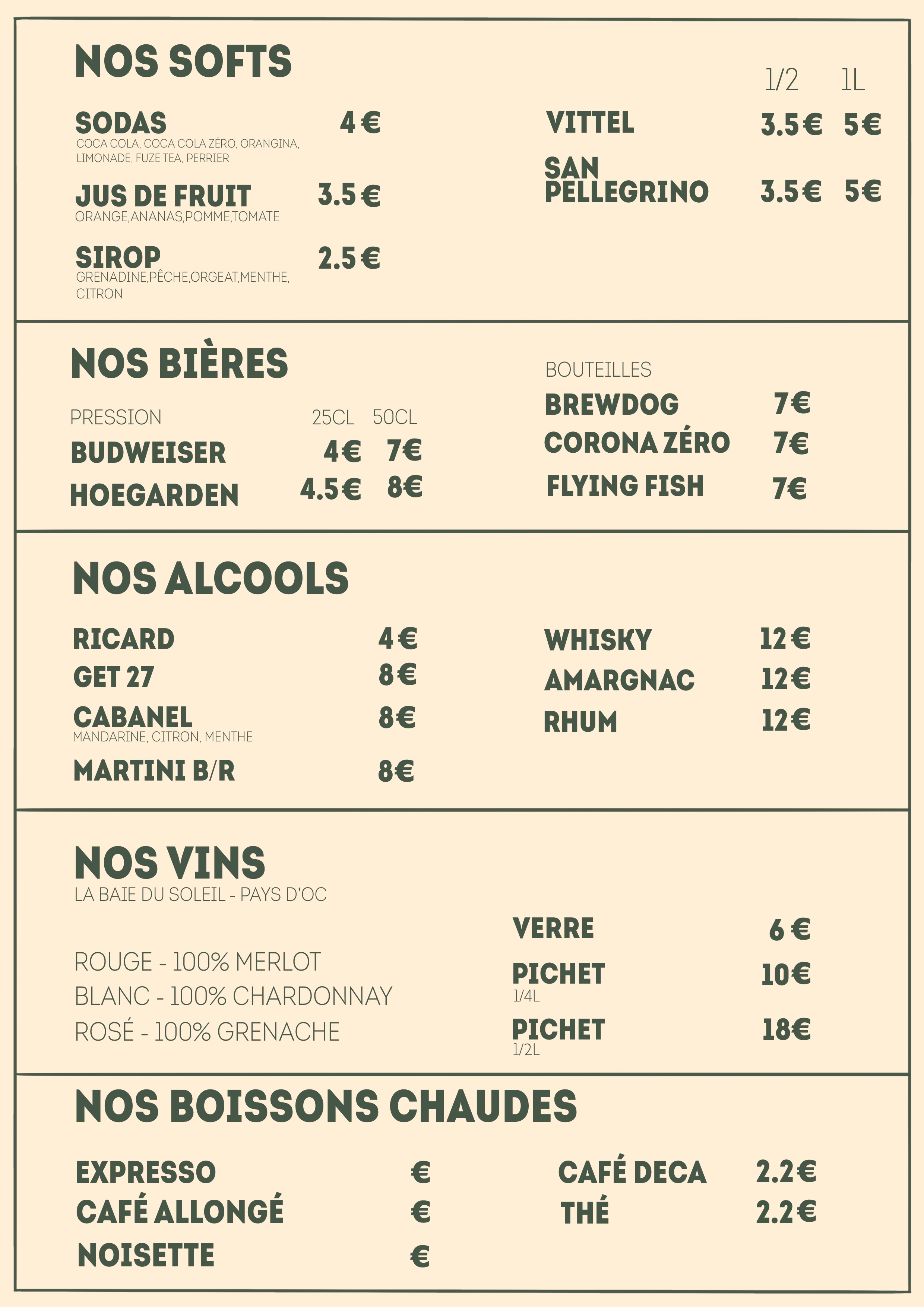 Carte du restaurant - Menu 2